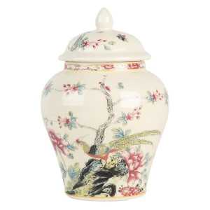 Vase en Céramique avec Couvercle Fleur de Chine, H 18 cm 62141 Clayre & Eef Vases