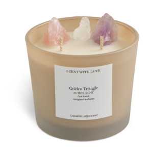 Bougie Parfumée Triangle Doré avec Parfum Cashmere Lotus 09705 Scent with Love Bougies Parfumées